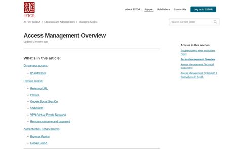 Access Management Overview – JSTOR Support