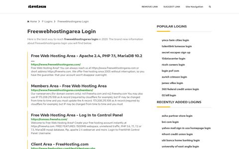 Freewebhostingarea Login ❤️ One Click Access - iLoveLogin