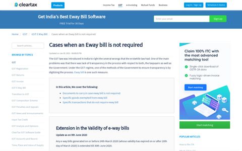 Cases when Eway bill is not required - Exemption list - ClearTax