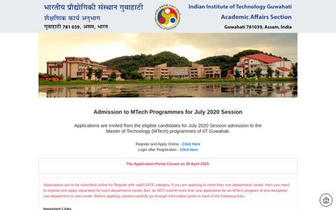 Admission to MTech Programmes for July 2020 Session - IIT ...