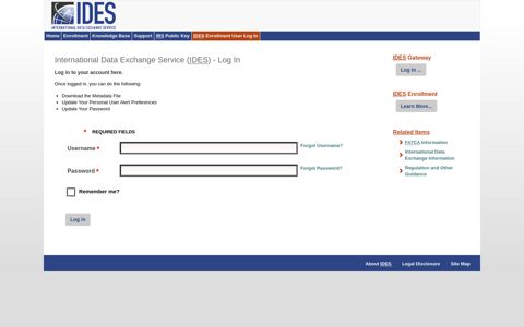 IDES Enrollment User Log In - International Data Exchange ...
