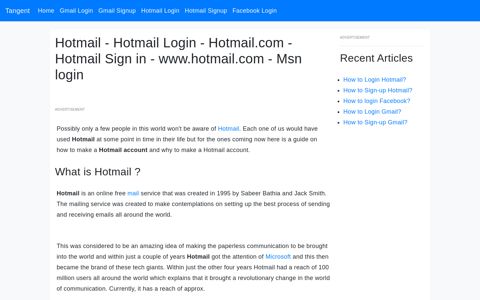 Hotmail - Hotmail Login - Hotmail.com Login - www ... - Tangent
