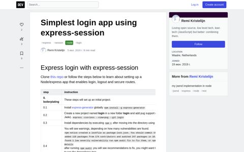 Simplest login app using express-session - DEV