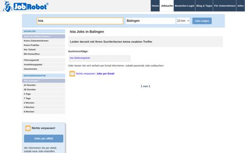 Ista Jobs in Balingen: 0 Stellenangebote | JobRobot.de