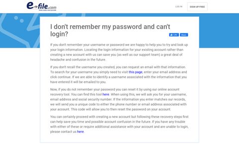 I don't remember my password and can't login? | E-file.com