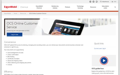OCS Online Customer Service | ExxonMobil Chemical