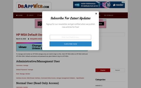 HP MSA Default Username & Password - DbAppWeb.com