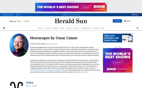 Horoscopes by Oscar Cainer | Herald Sun