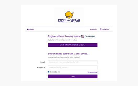 Login | Giggle'N'Splash | Powered by ClassForKids - Classes