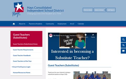 Guest Teachers (Substitutes) - Hays CISD