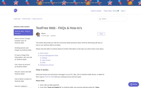 TextFree Web - FAQs & How-to's – Pinger help