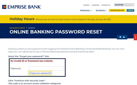 Online Banking Password Reset | Emprise Bank