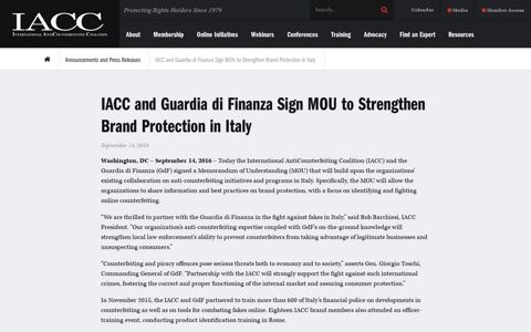 IACC and Guardia di Finanza Sign MOU to Strengthen Brand ...