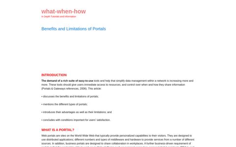 Benefits and Limitations of Portals
