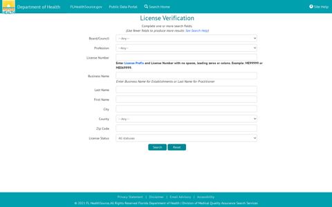 FL DOH MQA Search Portal | License Verification