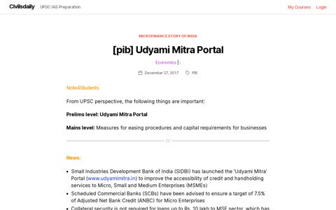 [pib] Udyami Mitra Portal – Civilsdaily