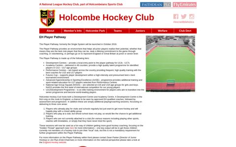 EH Player Pathway | Holcombe Hockey Club