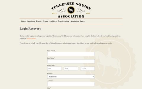 Login Recovery – Tennessee Squires Association
