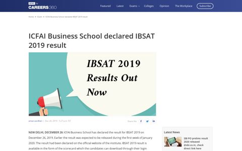 ICFAI Business School declared IBSAT 2019 result