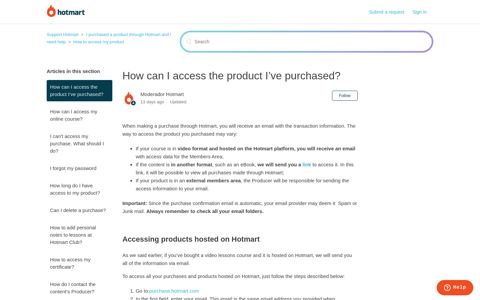 How can I access the product I've purchased? – Support Hotmart