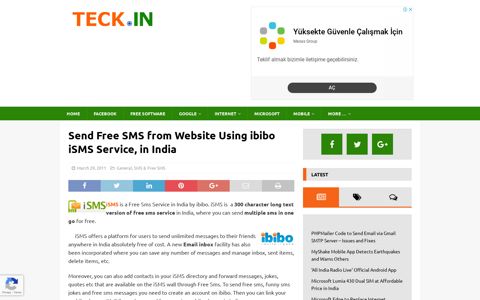 Send Free SMS from Website Using ibibo iSMS Service, in ...