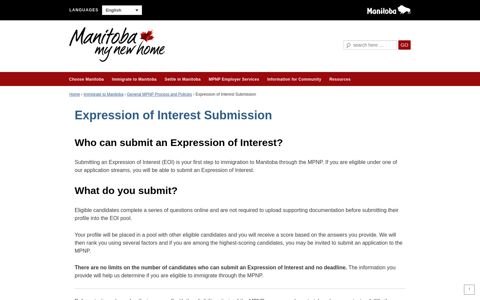 Expression of Interest Submission | Manitoba Immigration and ...