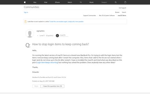 How to stop login items to keep coming ba… - Apple Community
