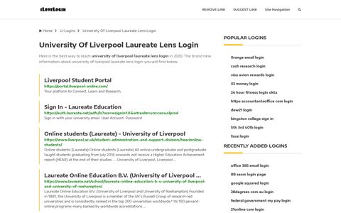 University Of Liverpool Laureate Lens Login ❤️ One Click Access