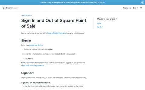 Sign In and Out of Square Point of Sale | Square Support ...