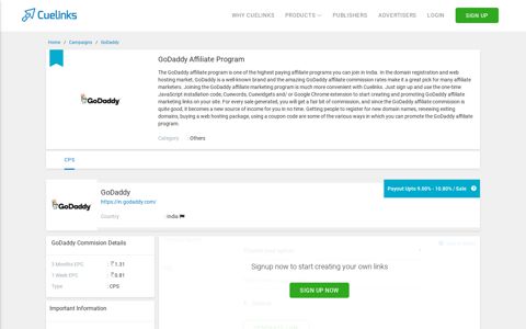 GoDaddy Affiliate Program with Payout 13.5% - Cuelinks