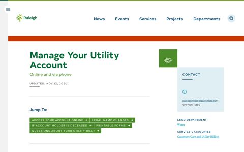 Manage Your Utility Account | Raleighnc.gov - Raleigh