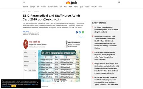 ESIC Paramedical and Staff Nurse Admit Card 2019 out ...