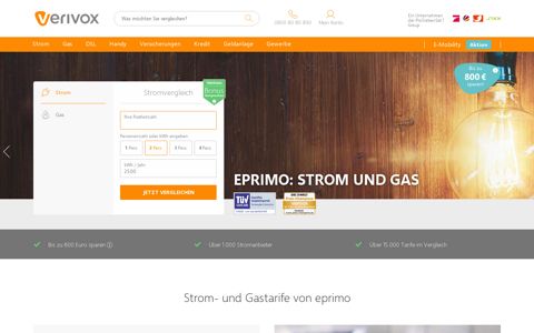 eprimo: Strom und Gas – Tarife und Preise auf VERIVOX