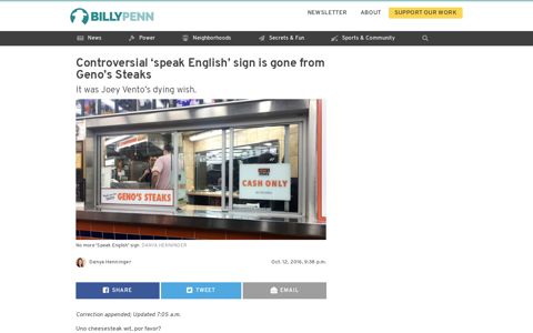 Philly's Geno's Steaks removes 'Speak English' sign - On top ...