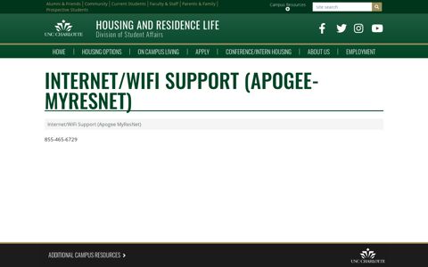 Internet/WiFi Support (Apogee-MyResNet) - UNCC Housing