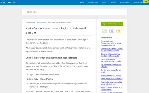 Kerio Connect user cannot login to their email account