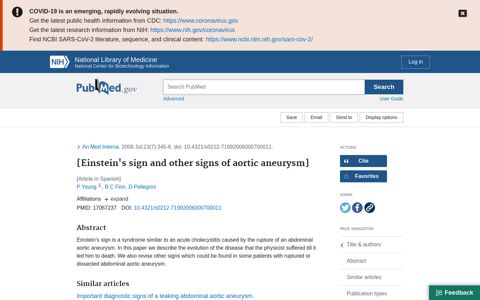 [Einstein's sign and other signs of aortic aneurysm] - PubMed
