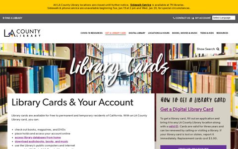 Library cards page – LA County Library