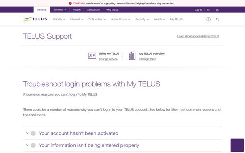 Troubleshoot My TELUS log in problems | TELUS Support