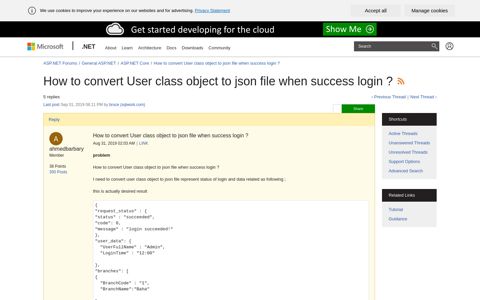 How to convert User class object to json file when success login