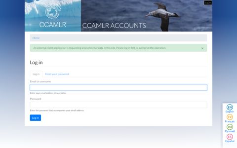 CCAMLR Accounts: Log in