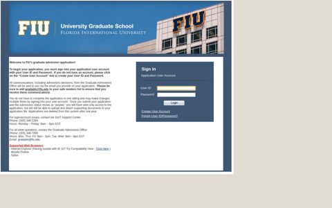 FIU's graduate admission application