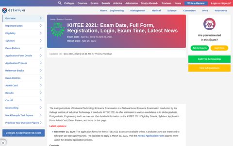 KIITEE 2021: Exam Date, Full Form, Registration, Login, Exam ...