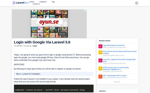 Login with Google Via Laravel 5.6 - Laravelcode