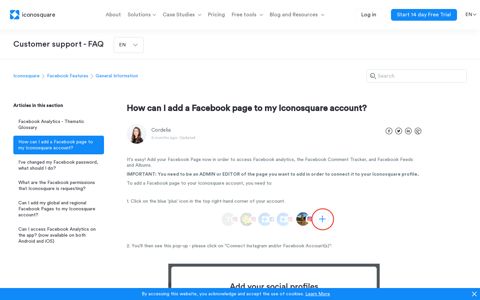 How can I add a Facebook page to my Iconosquare account?