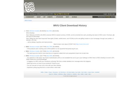 IMVU Client Download History