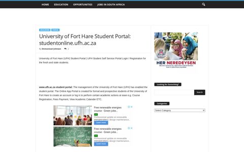 University of Fort Hare Student Portal: studentonline.ufh.ac.za