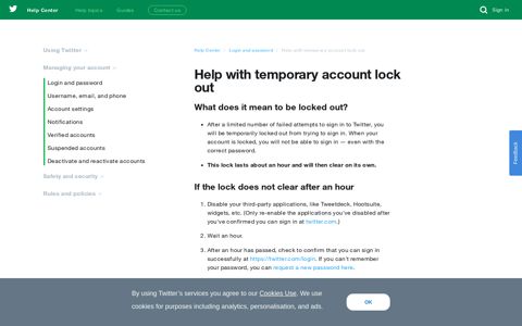 Help with temporary account lock out - Twitter Help Center
