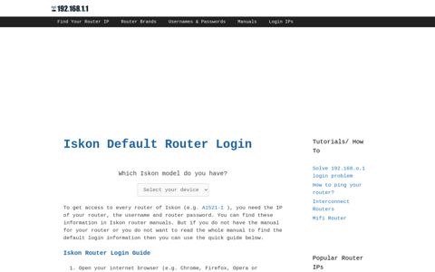 Iskon routers - Login IPs and default usernames & passwords