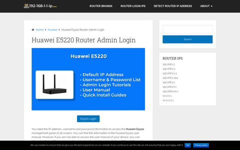 Huawei E5220 Router Admin Login - 192.168.1.1